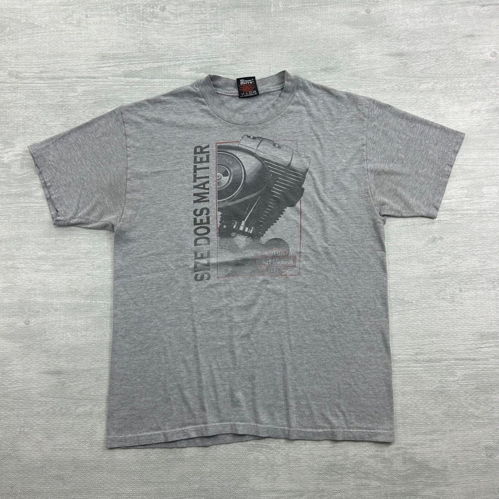 Vintage 90s Harley Davidson Shirt Size Large Gray Size Does Matter Biker Motor